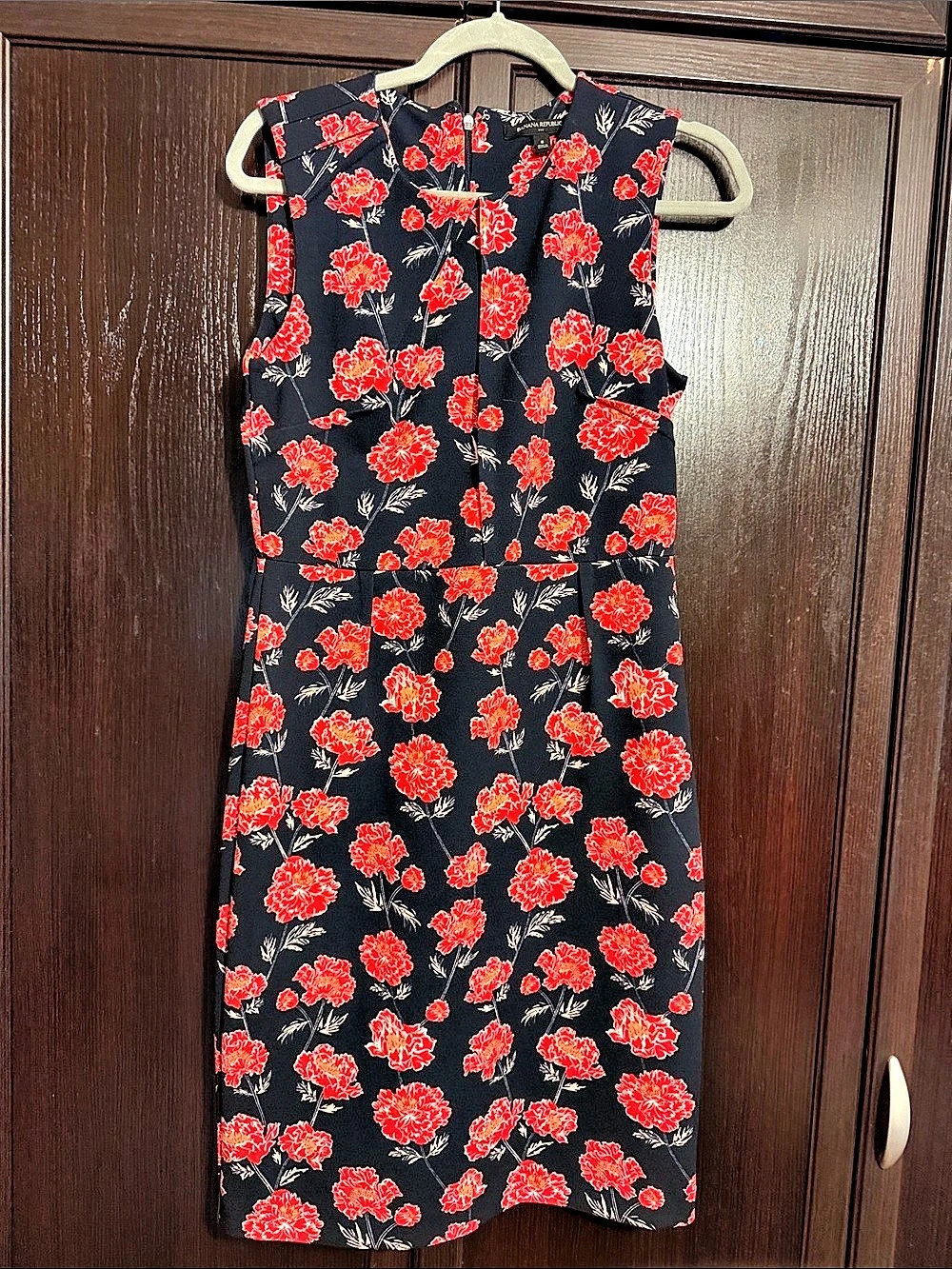 Banana Republic Floral Midi Dress in Black & Red Size 8 Like New